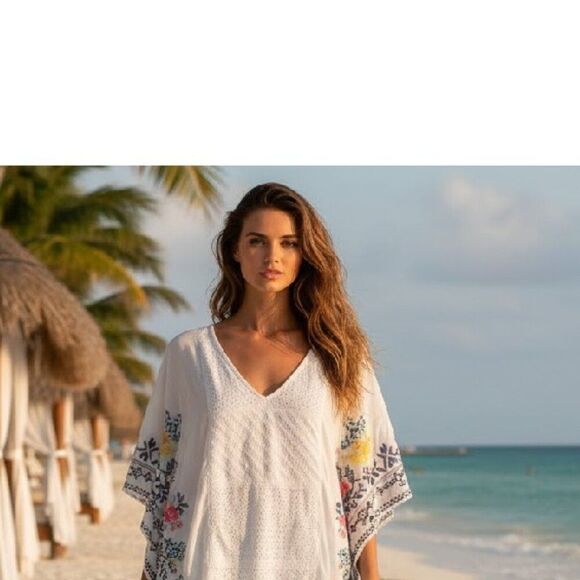 Johnny Was Embroidered White Floral Oversized Women's Top Size Medium - Picture 2 of 11